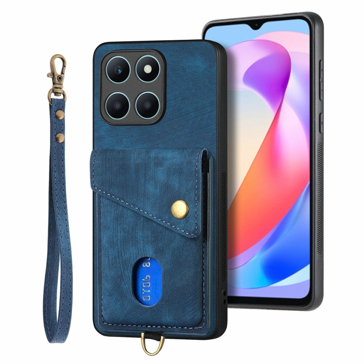 For Honor X6a Retro Card Wallet Fold Leather Phone Case with Strap