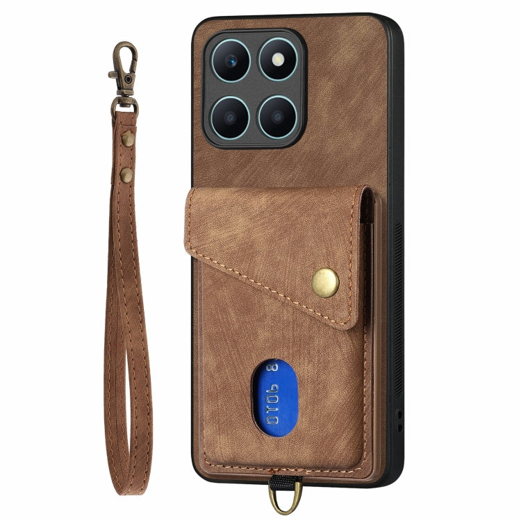 For Honor X6a Retro Card Wallet Fold Leather Phone Case with Strap