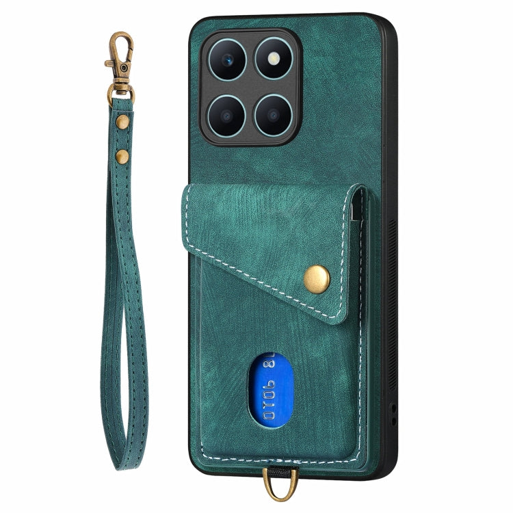 For Honor X6a Retro Card Wallet Fold Leather Phone Case with Strap