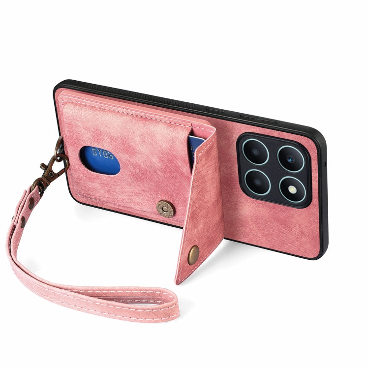 For Honor X6a Retro Card Wallet Fold Leather Phone Case with Strap