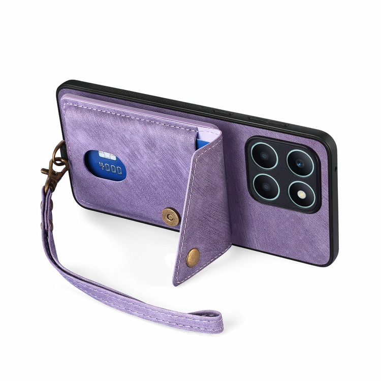 For Honor X6a Retro Card Wallet Fold Leather Phone Case with Strap