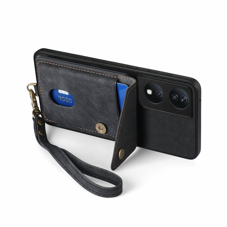 For Honor X7b Retro Card Wallet Fold Leather Phone Case with Strap