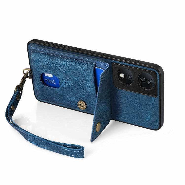 For Honor X7b Retro Card Wallet Fold Leather Phone Case with Strap