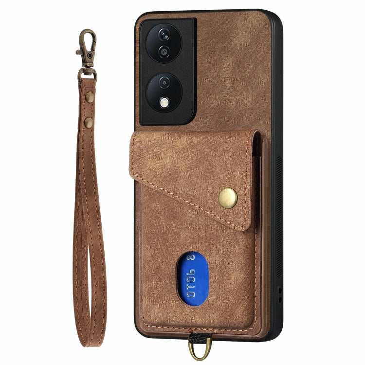 For Honor X7b Retro Card Wallet Fold Leather Phone Case with Strap