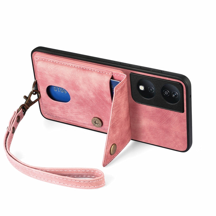 For Honor X7b Retro Card Wallet Fold Leather Phone Case with Strap