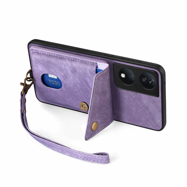 For Honor X7b Retro Card Wallet Fold Leather Phone Case with Strap