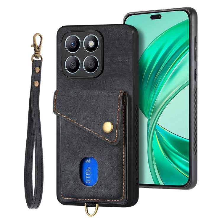 For Honor X8b Retro Card Wallet Fold Leather Phone Case with Strap