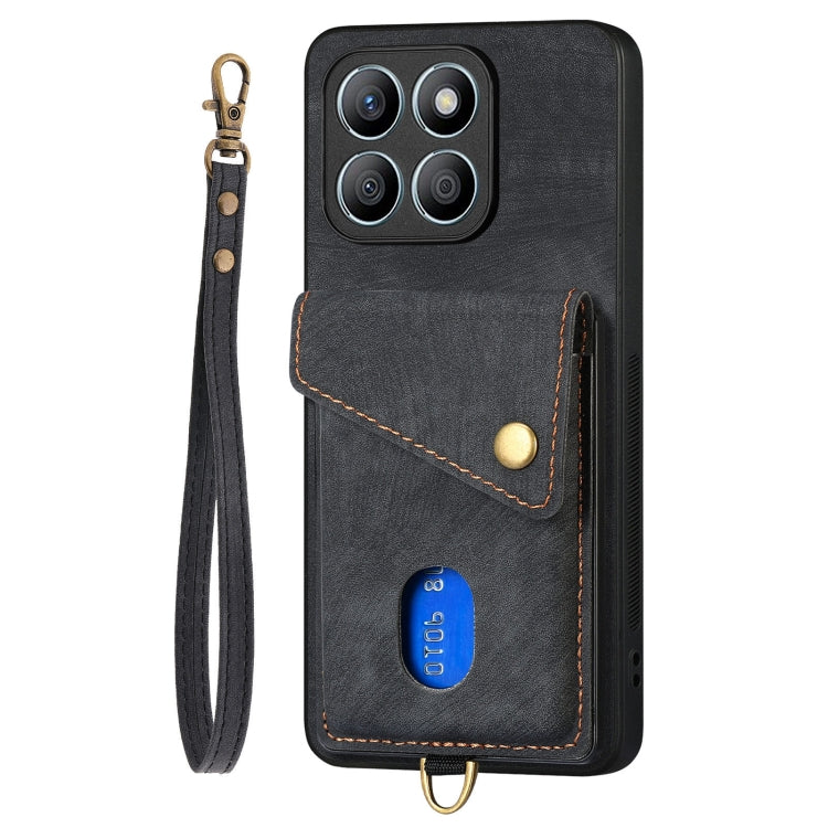 For Honor X8b Retro Card Wallet Fold Leather Phone Case with Strap