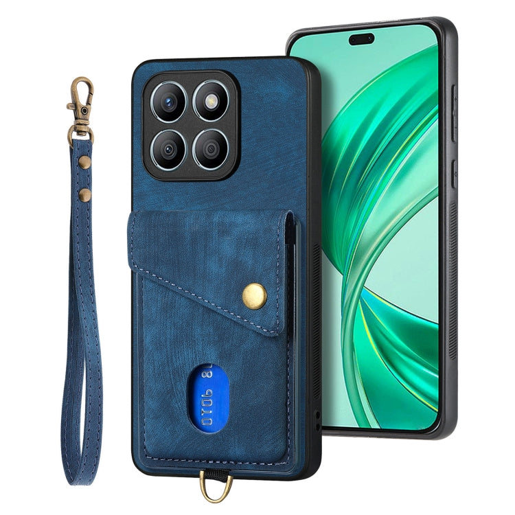 For Honor X8b Retro Card Wallet Fold Leather Phone Case with Strap