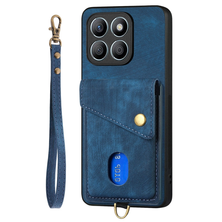 For Honor X8b Retro Card Wallet Fold Leather Phone Case with Strap