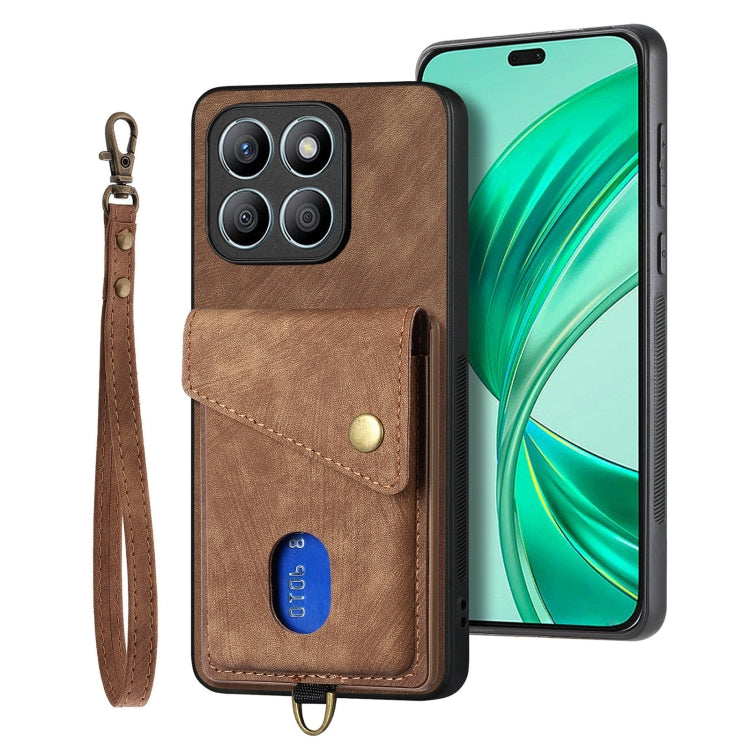 For Honor X8b Retro Card Wallet Fold Leather Phone Case with Strap