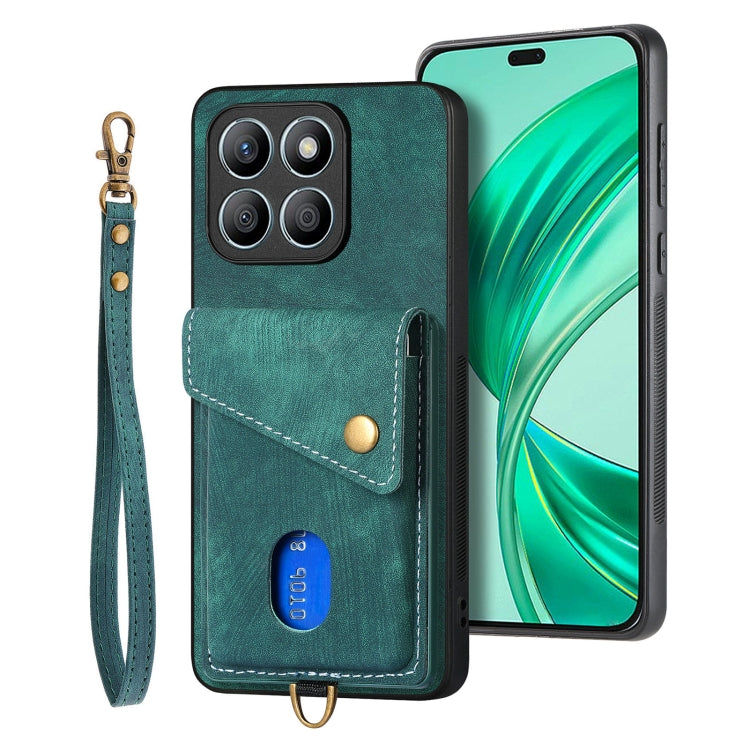 For Honor X8b Retro Card Wallet Fold Leather Phone Case with Strap
