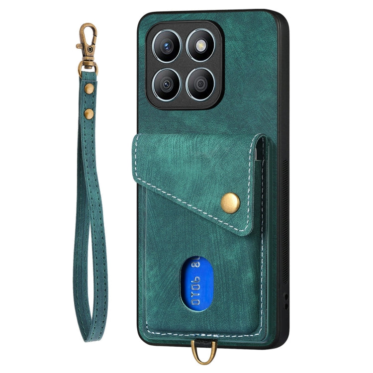 For Honor X8b Retro Card Wallet Fold Leather Phone Case with Strap