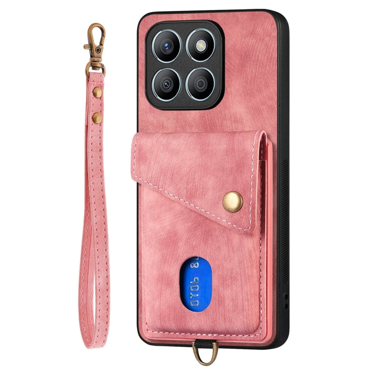 For Honor X8b Retro Card Wallet Fold Leather Phone Case with Strap