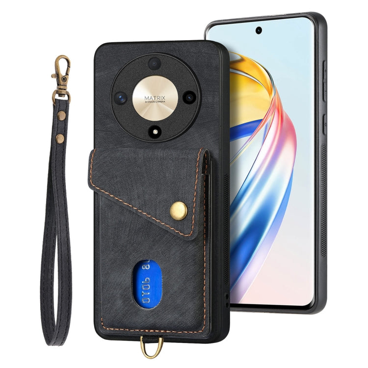 For Honor X9b Retro Card Wallet Fold Leather Phone Case with Strap