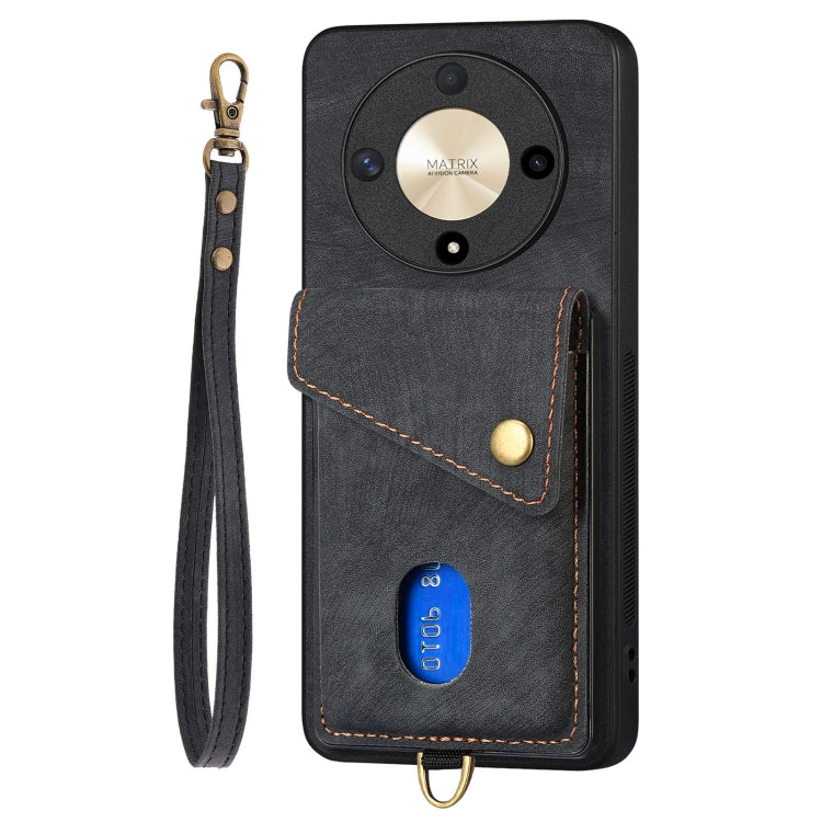 For Honor X9b Retro Card Wallet Fold Leather Phone Case with Strap
