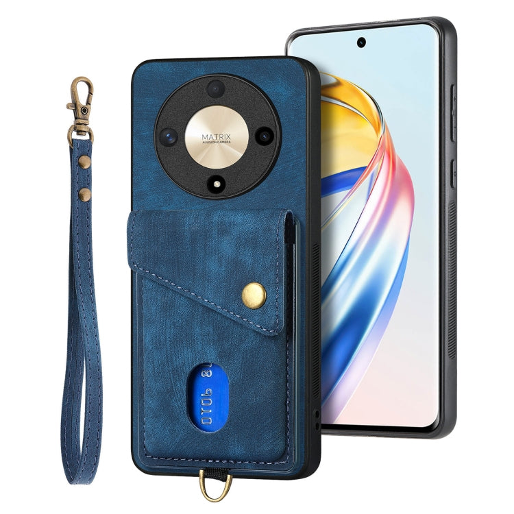 For Honor X9b Retro Card Wallet Fold Leather Phone Case with Strap
