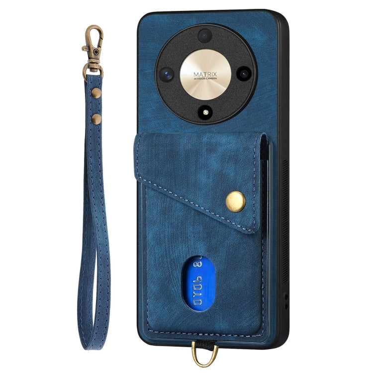 For Honor X9b Retro Card Wallet Fold Leather Phone Case with Strap