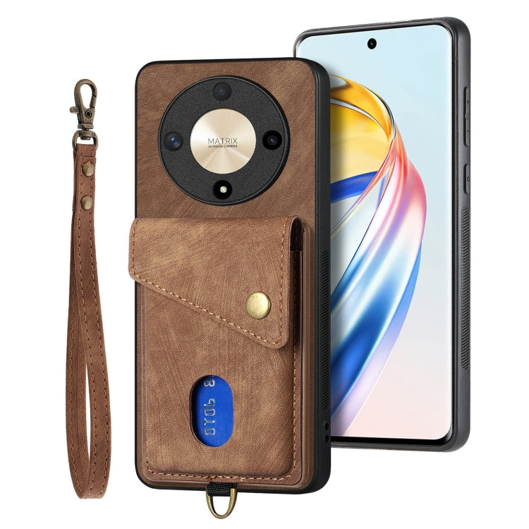 For Honor X9b Retro Card Wallet Fold Leather Phone Case with Strap