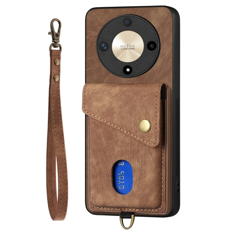 For Honor X9b Retro Card Wallet Fold Leather Phone Case with Strap