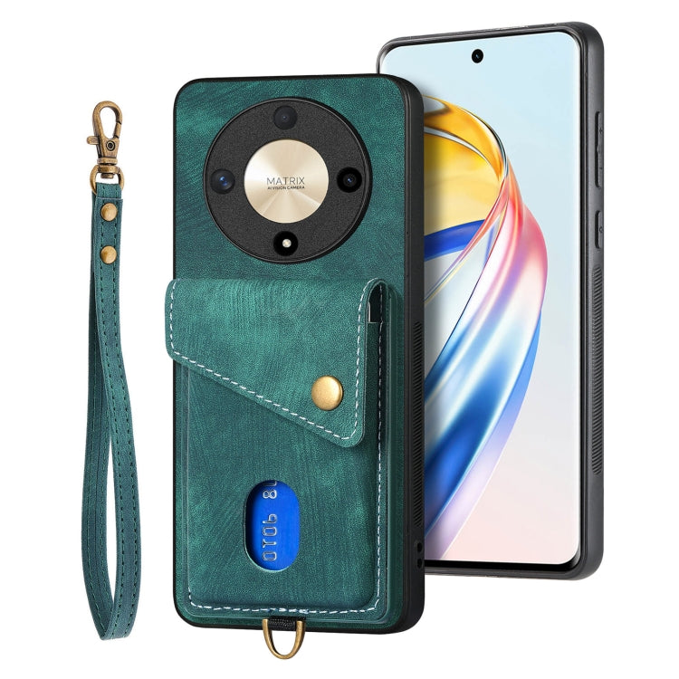 For Honor X9b Retro Card Wallet Fold Leather Phone Case with Strap