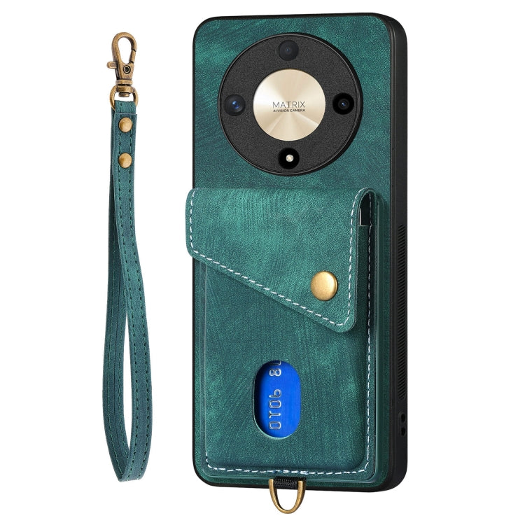 For Honor X9b Retro Card Wallet Fold Leather Phone Case with Strap