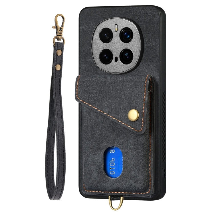 For Honor Magic7 Pro Retro Card Wallet Fold Leather Phone Case with Strap