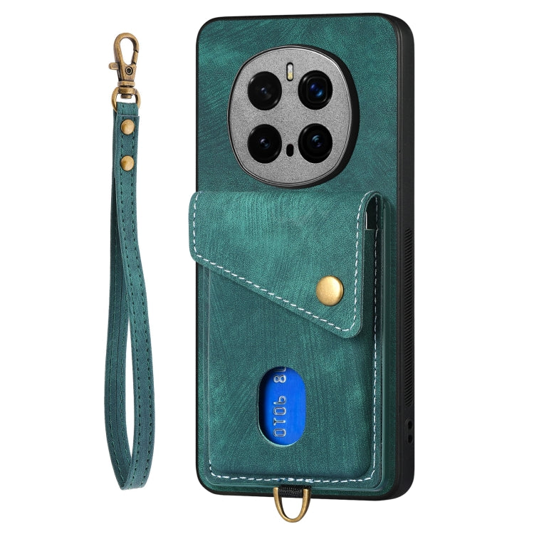 For Honor Magic7 Pro Retro Card Wallet Fold Leather Phone Case with Strap