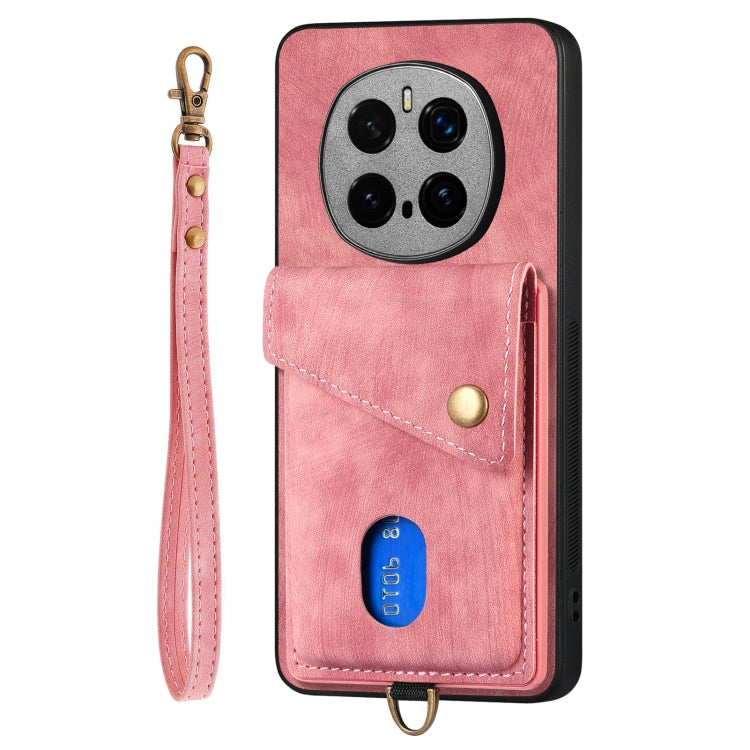 For Honor Magic7 Pro Retro Card Wallet Fold Leather Phone Case with Strap