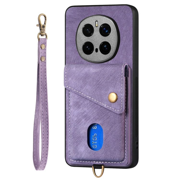 For Honor Magic7 Pro Retro Card Wallet Fold Leather Phone Case with Strap