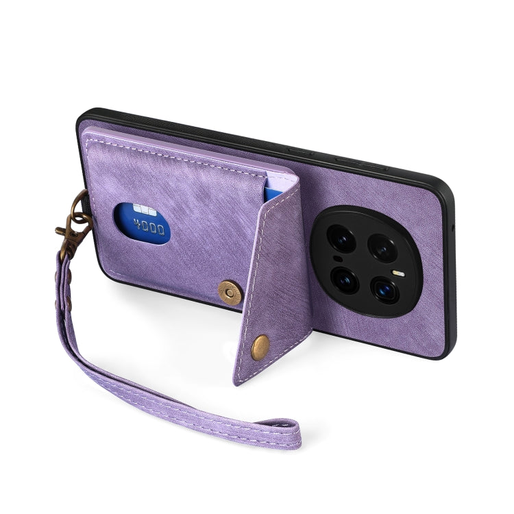 For Honor Magic7 Pro Retro Card Wallet Fold Leather Phone Case with Strap