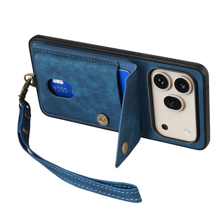 For Honor 600 Global Retro Card Wallet Fold Leather Phone Case with Strap