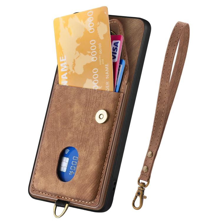 For Honor 600 Global Retro Card Wallet Fold Leather Phone Case with Strap
