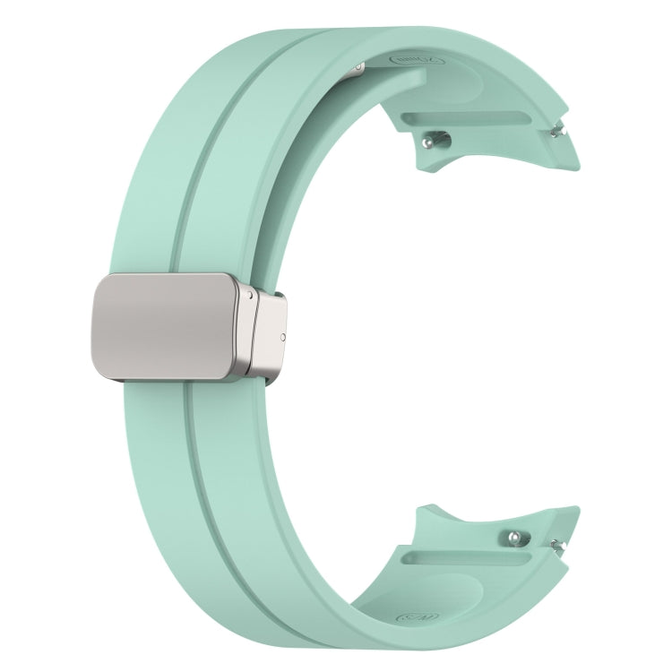 For Samsung Galaxy Watch7 40 / 44mm Magnetic Folding Silver Buckle Silicone Watch Band