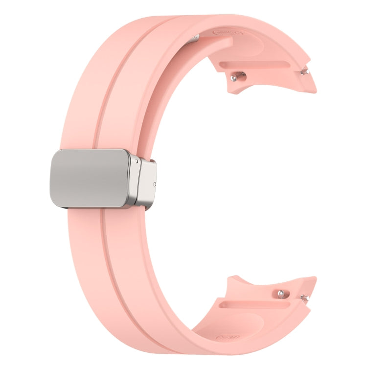 For Samsung Galaxy Watch7 40 / 44mm Magnetic Folding Silver Buckle Silicone Watch Band