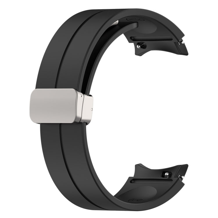 For Samsung Galaxy Watch7 40 / 44mm Magnetic Folding Silver Buckle Silicone Watch Band