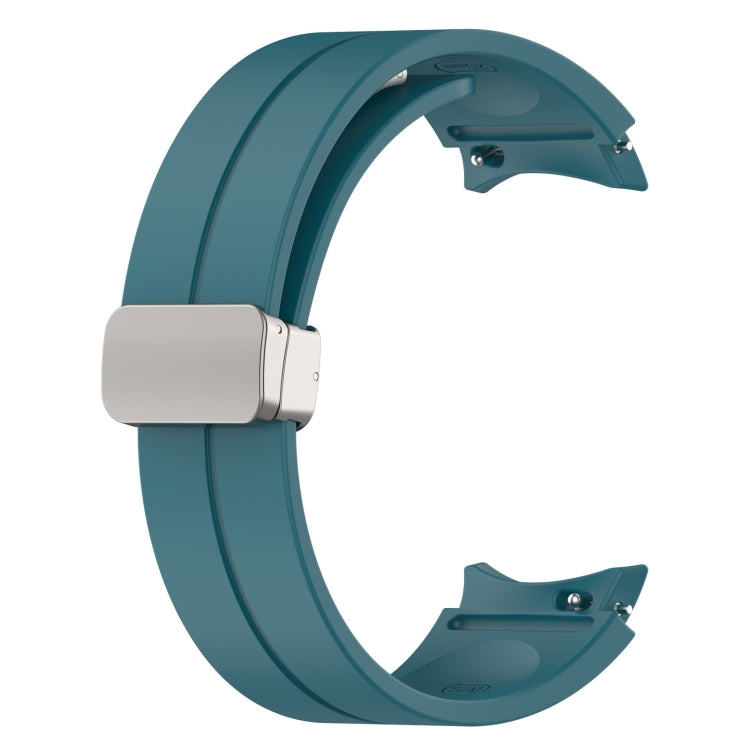 For Samsung Galaxy Watch7 40 / 44mm Magnetic Folding Silver Buckle Silicone Watch Band