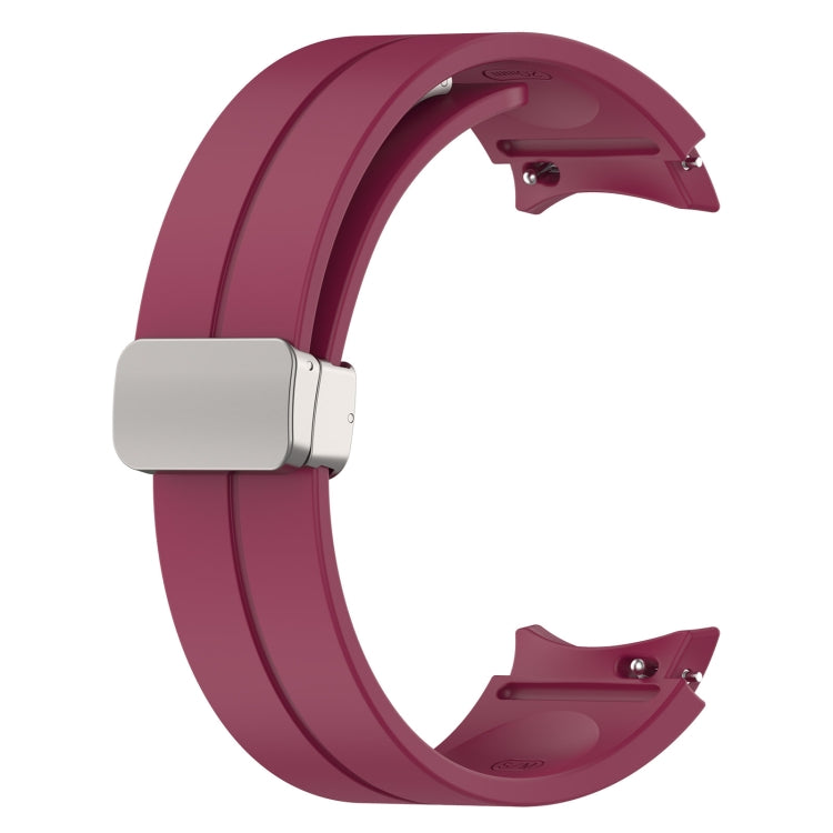 For Samsung Galaxy Watch7 40 / 44mm Magnetic Folding Silver Buckle Silicone Watch Band