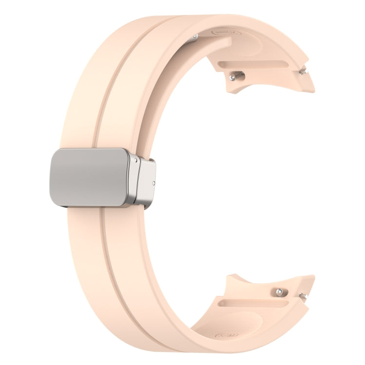 For Samsung Galaxy Watch7 40 / 44mm Magnetic Folding Silver Buckle Silicone Watch Band