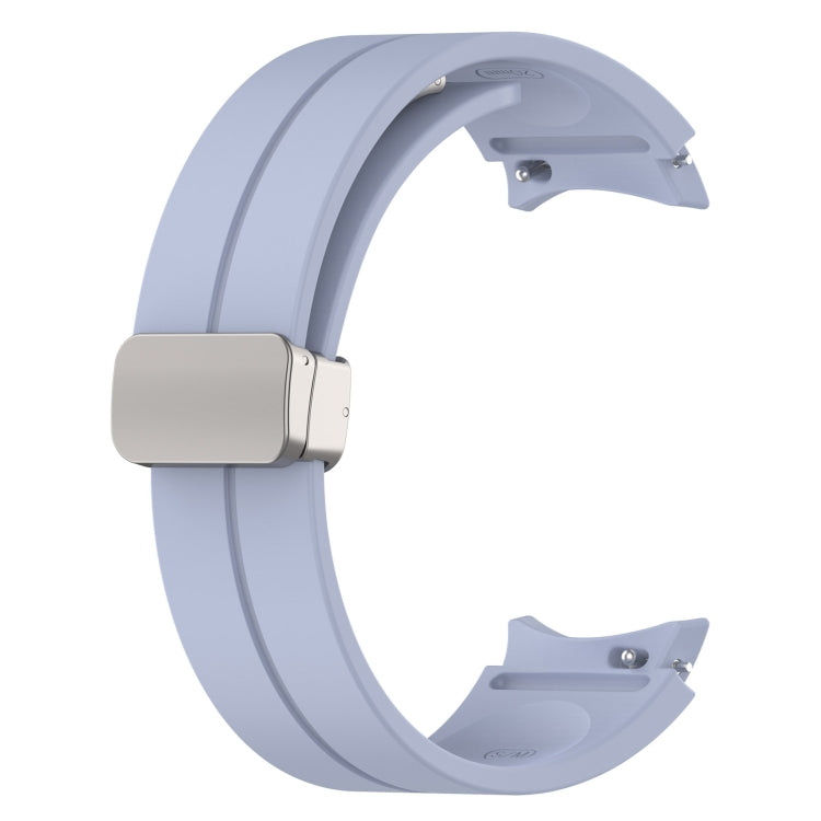 For Samsung Galaxy Watch7 40 / 44mm Magnetic Folding Silver Buckle Silicone Watch Band
