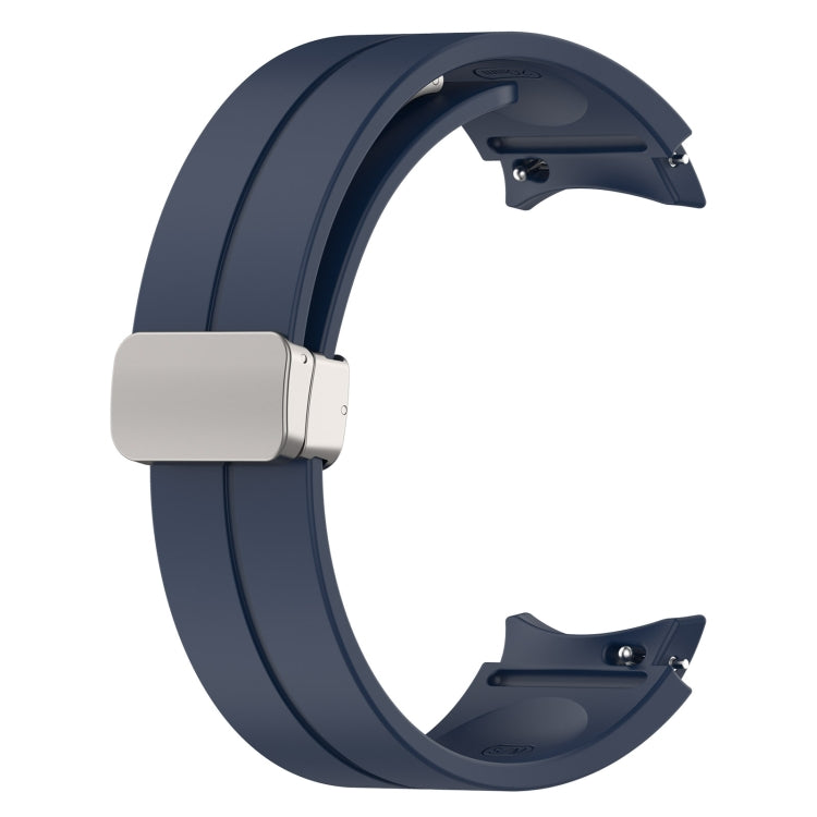 For Samsung Galaxy Watch7 40 / 44mm Magnetic Folding Silver Buckle Silicone Watch Band
