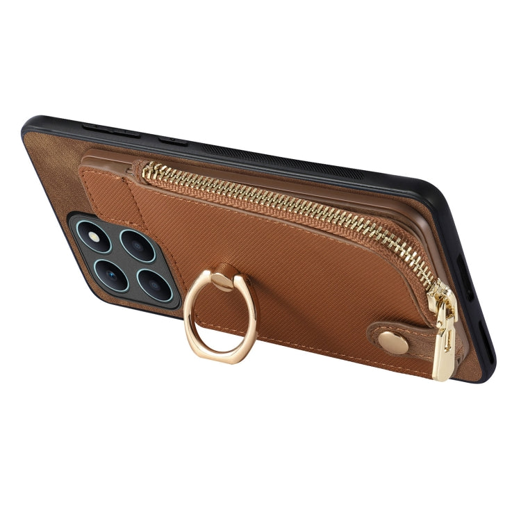 For Honor X6a Cross Leather Ring Vertical Zipper Wallet Back Phone Case