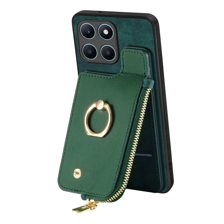 For Honor X6a Cross Leather Ring Vertical Zipper Wallet Back Phone Case