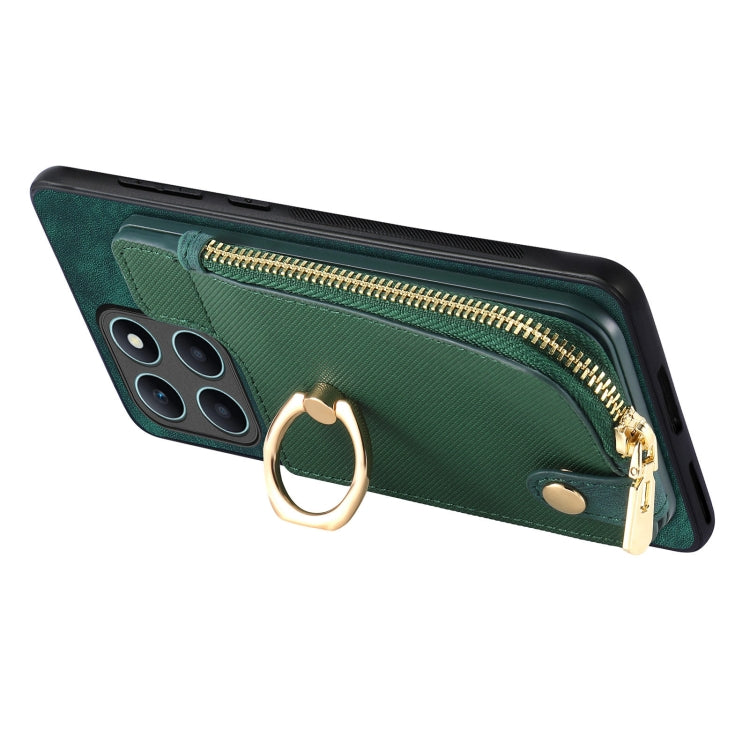 For Honor X6a Cross Leather Ring Vertical Zipper Wallet Back Phone Case