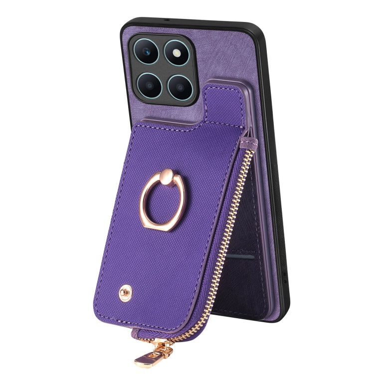 For Honor X6a Cross Leather Ring Vertical Zipper Wallet Back Phone Case