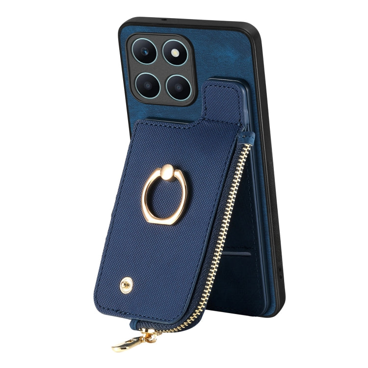 For Honor X6a Cross Leather Ring Vertical Zipper Wallet Back Phone Case