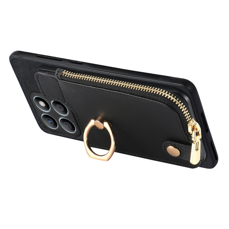 For Honor X8b Cross Leather Ring Vertical Zipper Wallet Back Phone Case