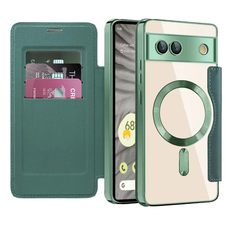 For Google  Pixel 8a Shield Magsafe RFID Anti-theft Rhombus Leather Phone Case