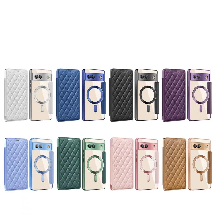 For Google  Pixel 8a Shield Magsafe RFID Anti-theft Rhombus Leather Phone Case
