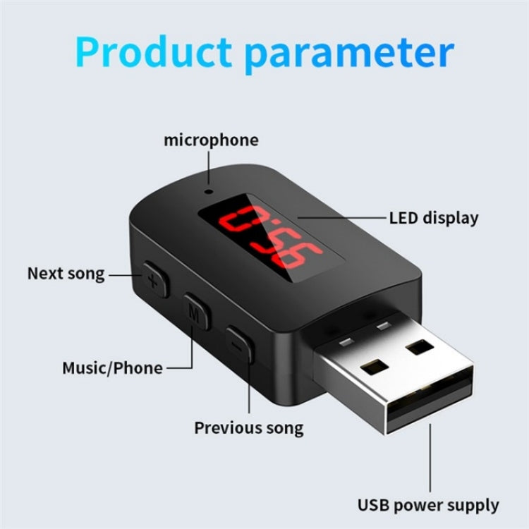 M10 Car Digital Display FM Radio USB Bluetooth Adapter Wireless Audio Receiver